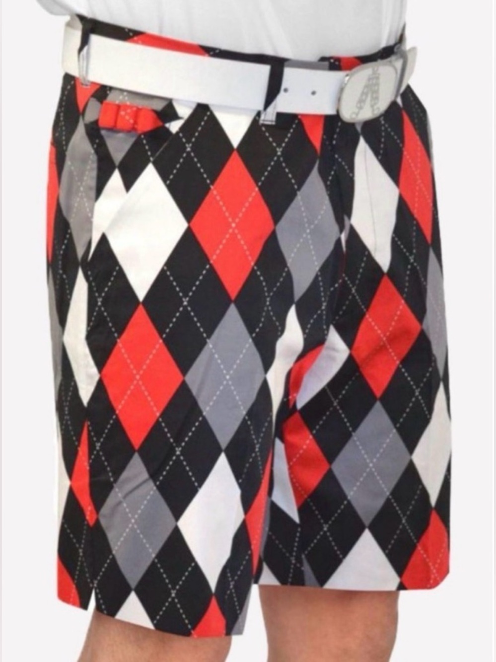 Royal & Awesome "Diamonds In The Rough" Red Argyle Golf Shorts Size 38